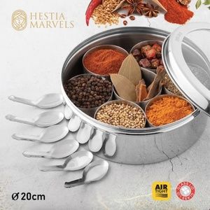 Eastern Stainless Steel Spice Storage Box with 7 Compartments & Stainless Spoons